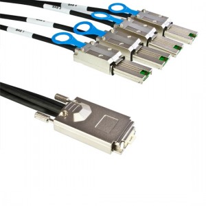 externes SAS Kabel, ext. SAS Stecker (SFF-8470) auf 4 x ext. mini SAS Stecker (SFF-8088), 2 m