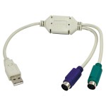 USB / PS2 Konverter, USB Stecker Typ A / 2 x 6-pol. Mini-DIN Buchse, Kabellänge: ca. 30 cm, mit Elektronik