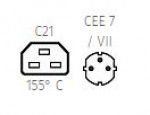 C21 Netzanschlusskabel 16 A, schwarz, Länge: 2 m, Schukostecker an Warmgerätebuchse C21